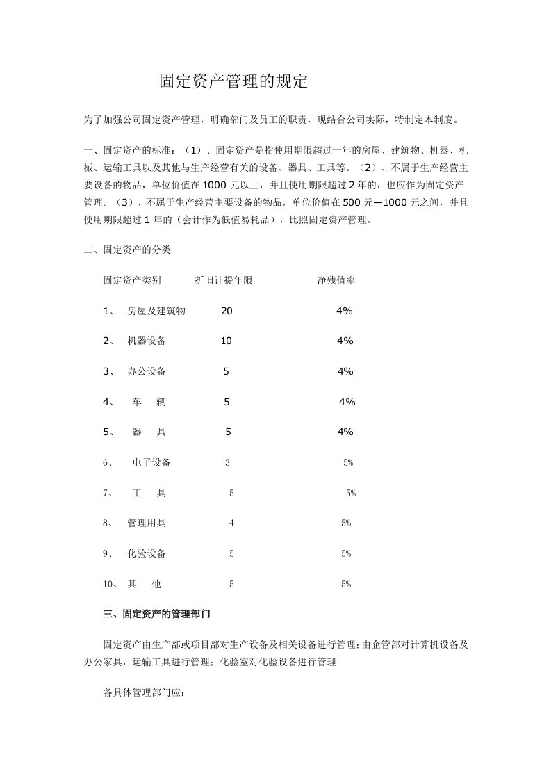 税法管理规定-固定资产