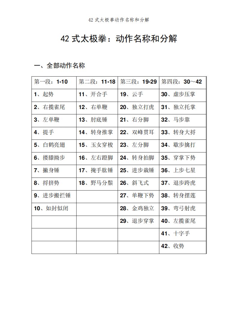 42式太极拳动作名称和分解