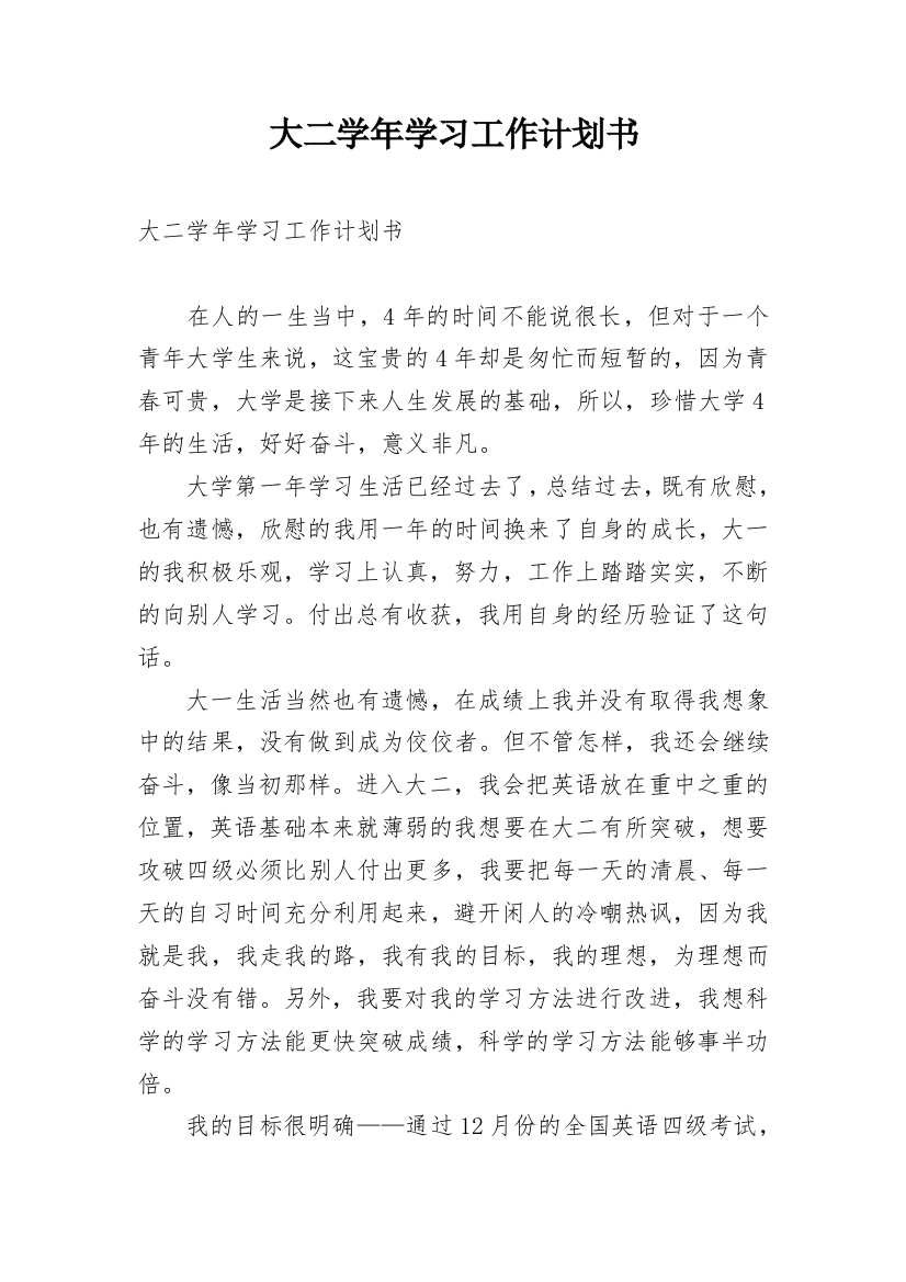 大二学年学习工作计划书