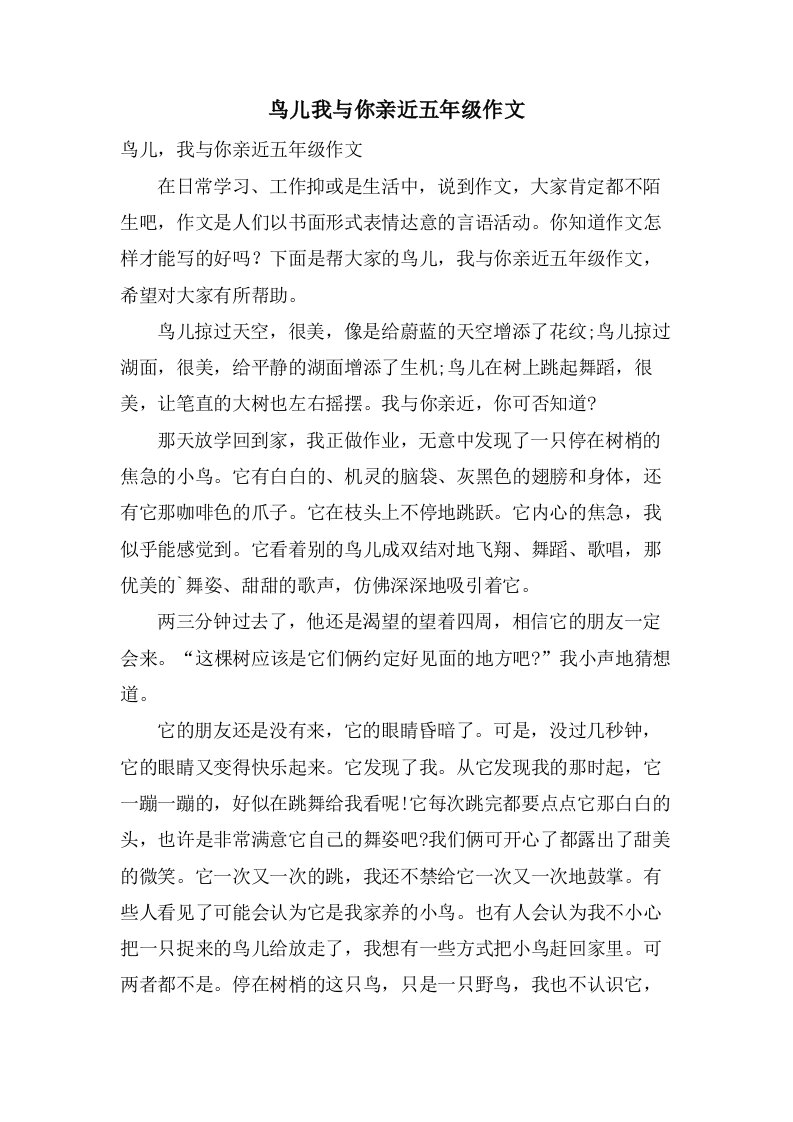 鸟儿我与你亲近五年级作文