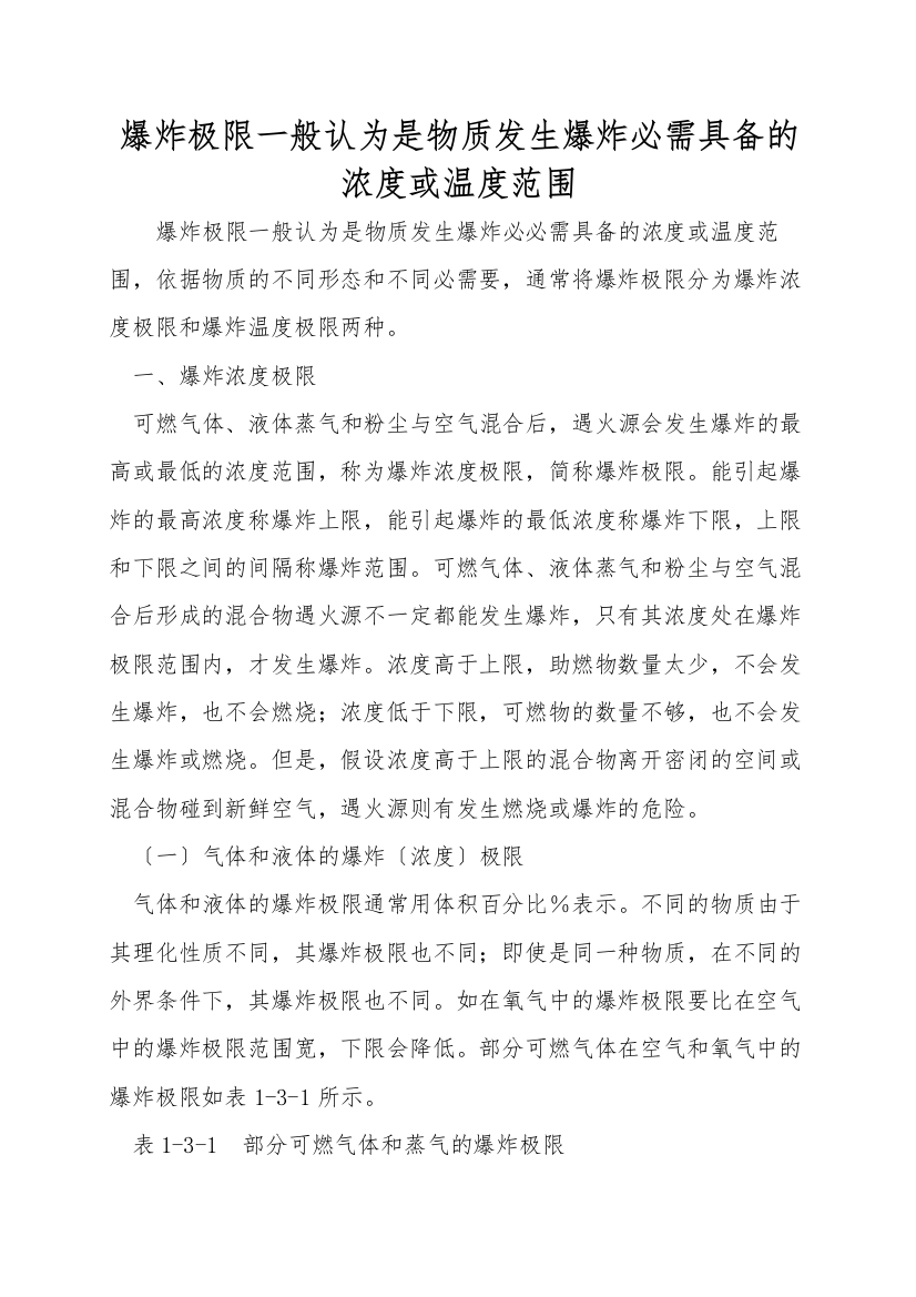 爆炸极限一般认为是物质发生爆炸必须具备的浓度或温度范围