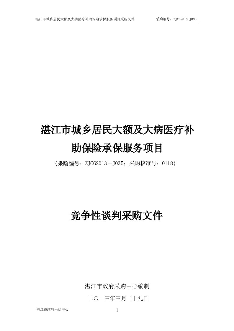 湛江城乡居民大额及大病医疗补助保险承保服务项目