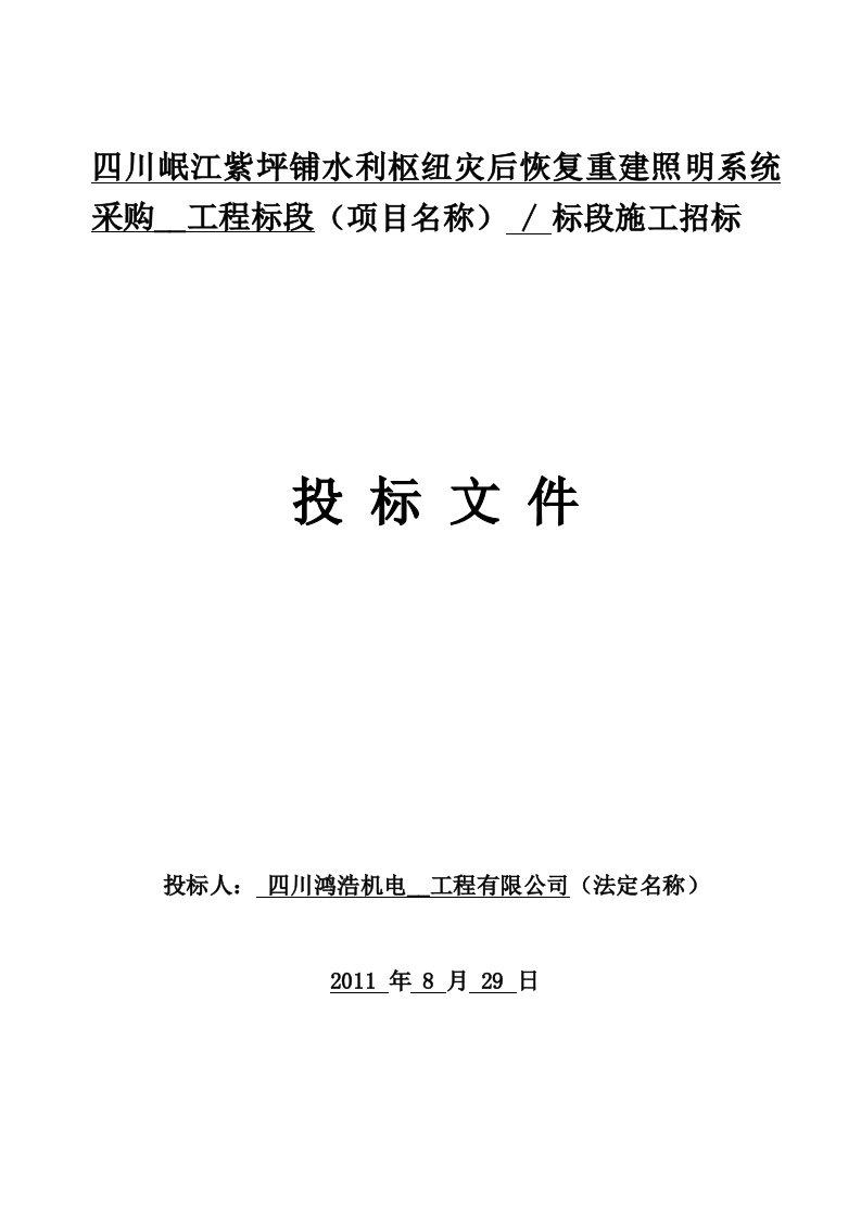 四川岷江紫坪铺水利枢纽灾后恢复重建照明系统采购安装工程标段