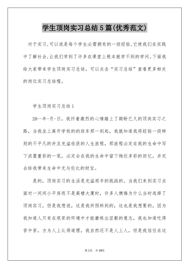 学生顶岗实习总结5篇优秀范文