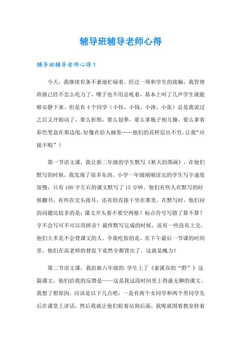 辅导班辅导老师心得