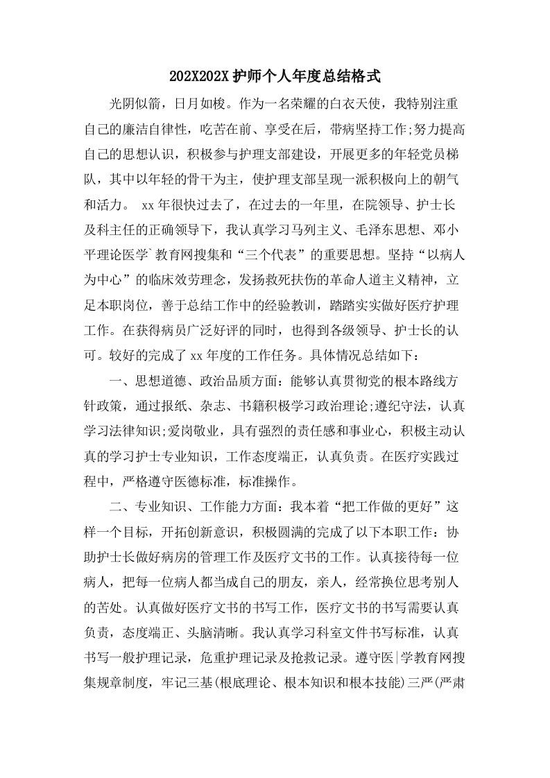 护师个人年度总结格式