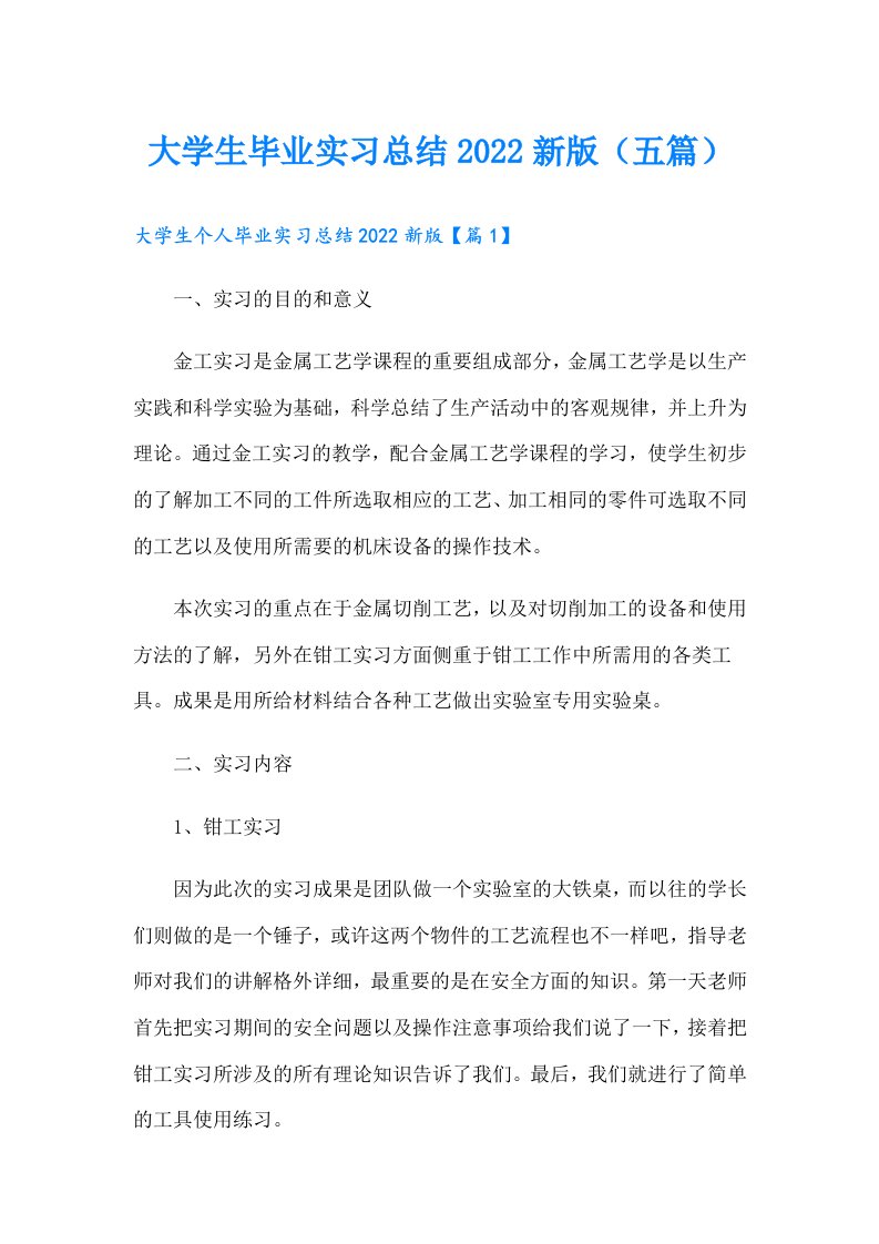 大学生毕业实习总结新版（五篇）