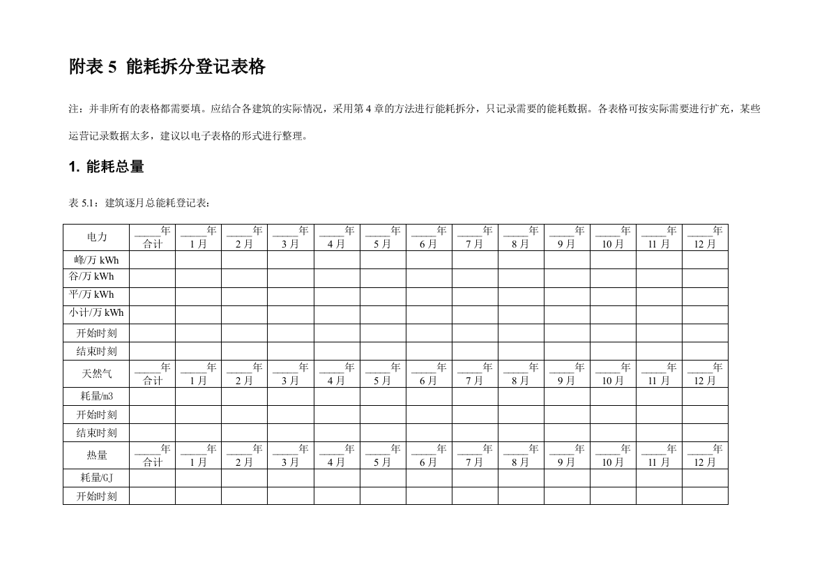 附表能耗拆分统计表格