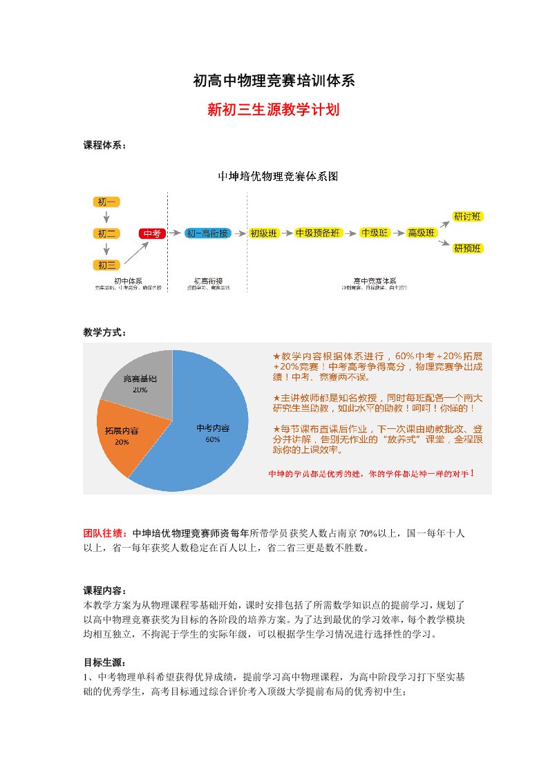 新初三生源初高中物理竞赛教学计划