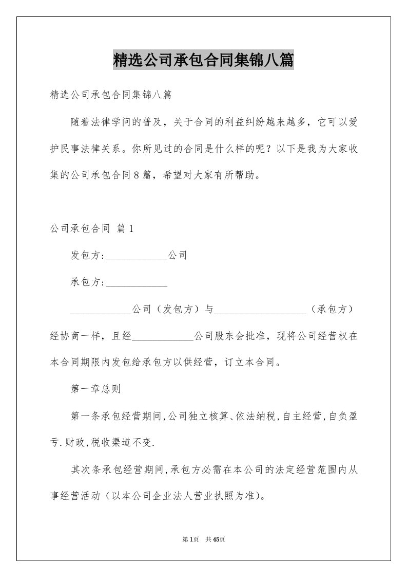 公司承包合同集锦八篇