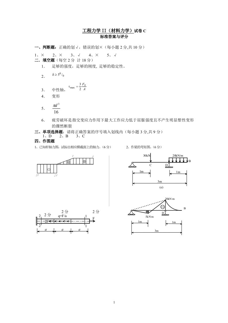 工程力学II(材料力学)试卷C