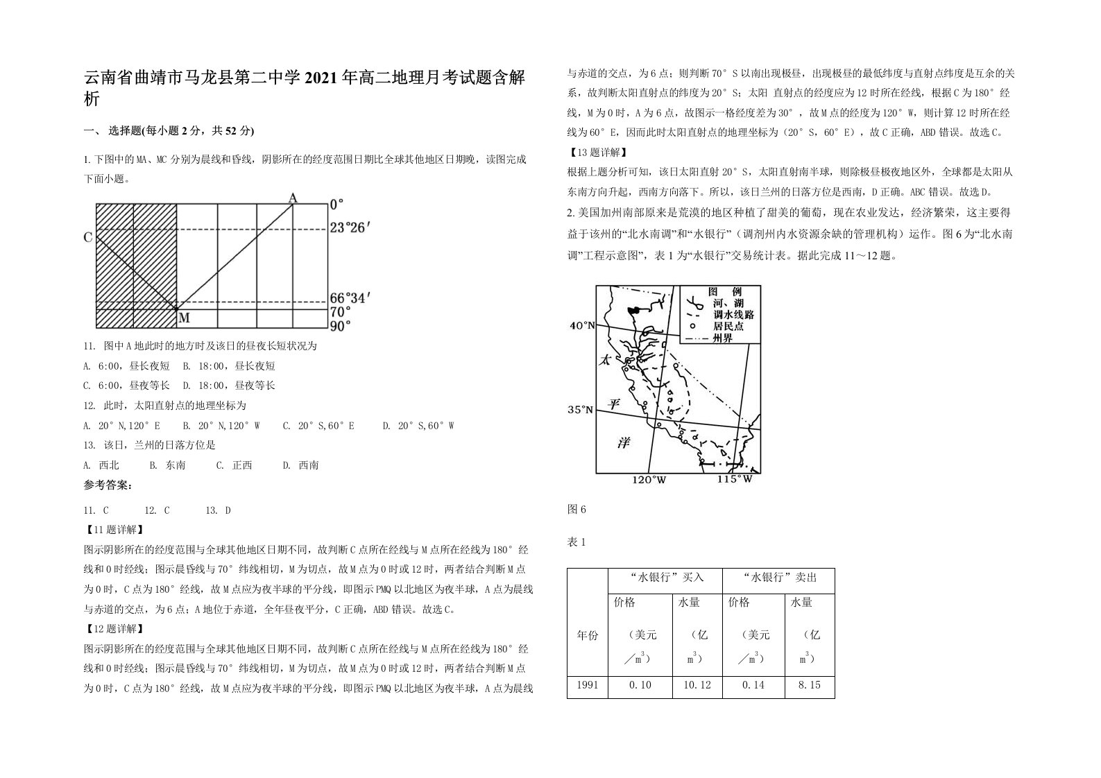 云南省曲靖市马龙县第二中学2021年高二地理月考试题含解析