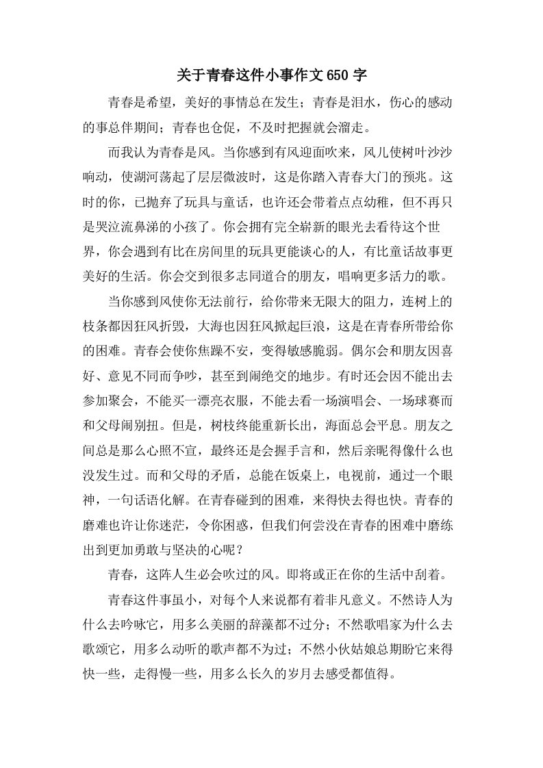 关于青春这件小事作文650字