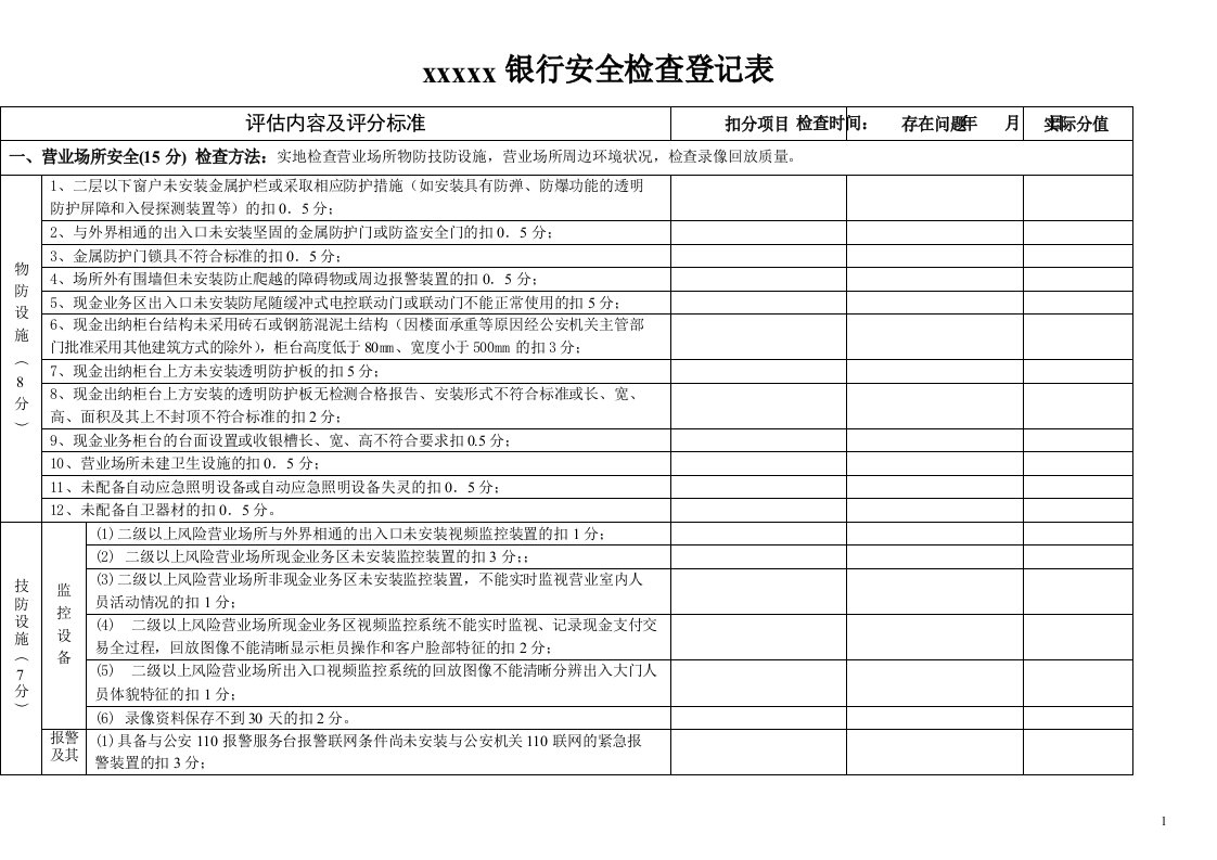 银行安全检查表