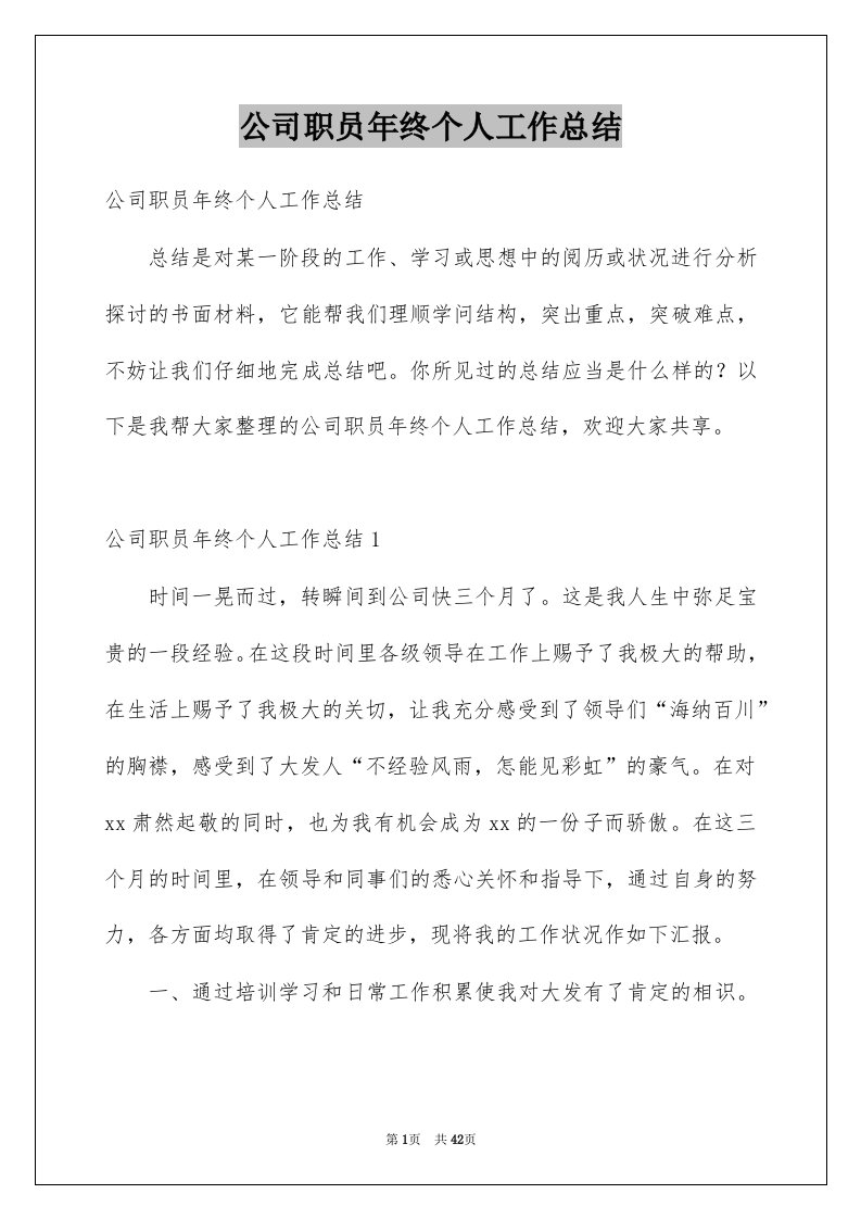 公司职员年终个人工作总结优质