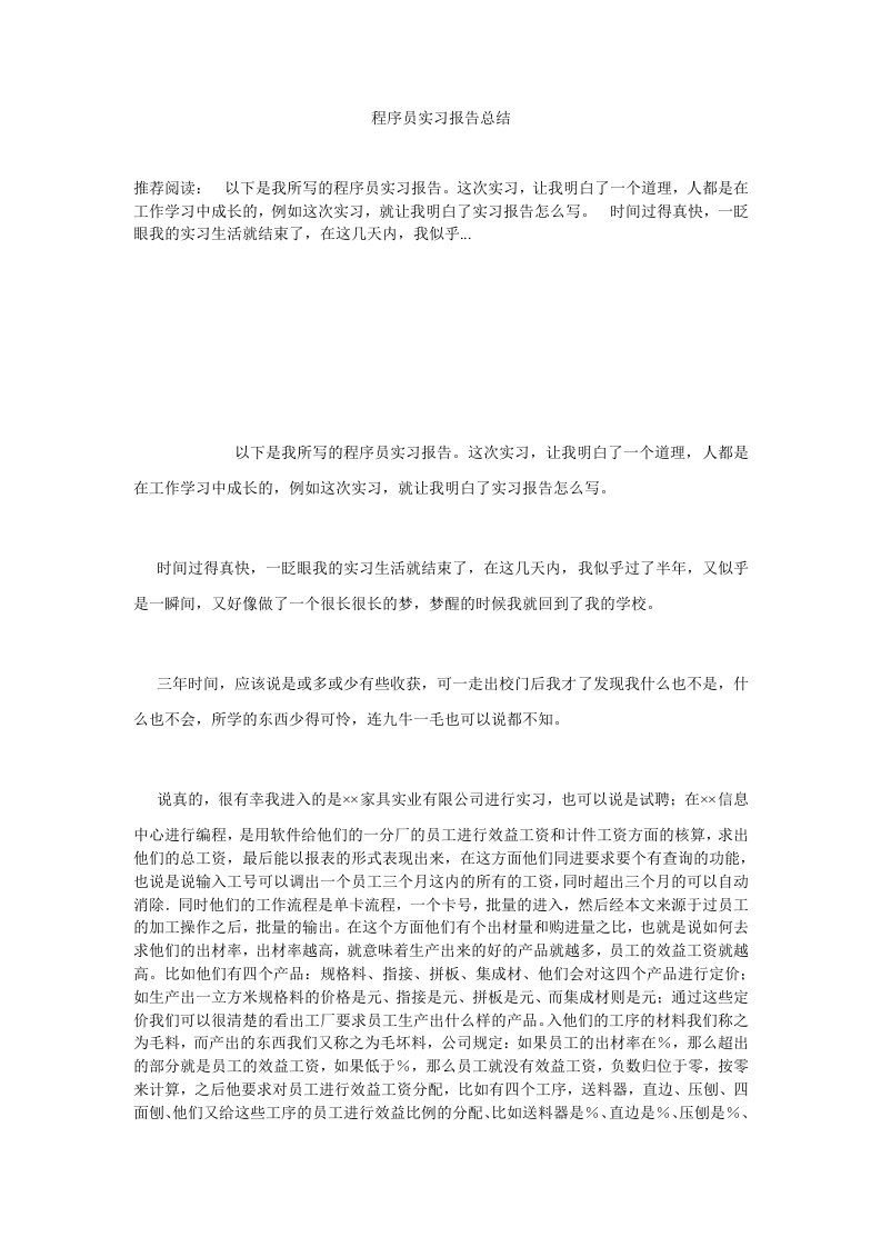 程序员实习报告总结