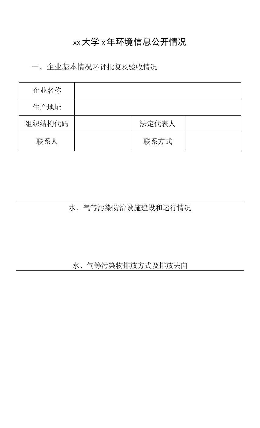 xx大学x年环境信息公开情况