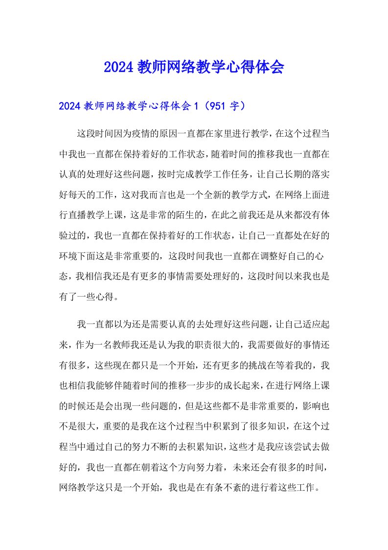 2024教师网络教学心得体会