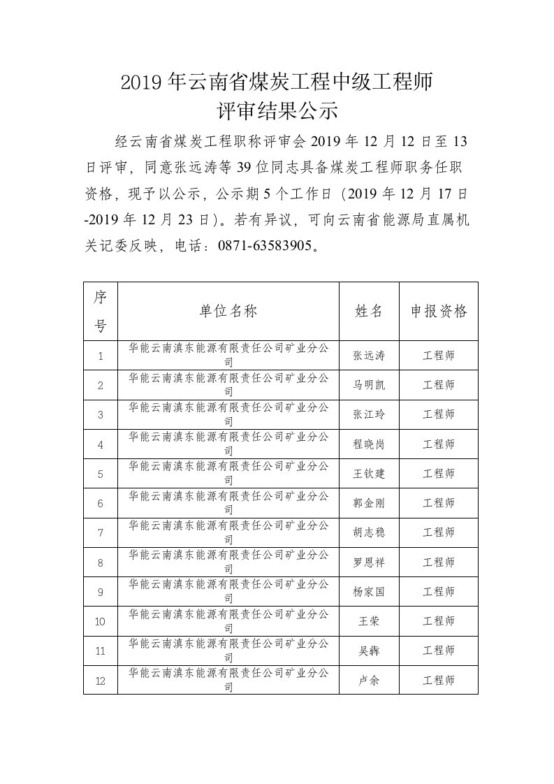 2019年云南省煤炭工程中级工程师