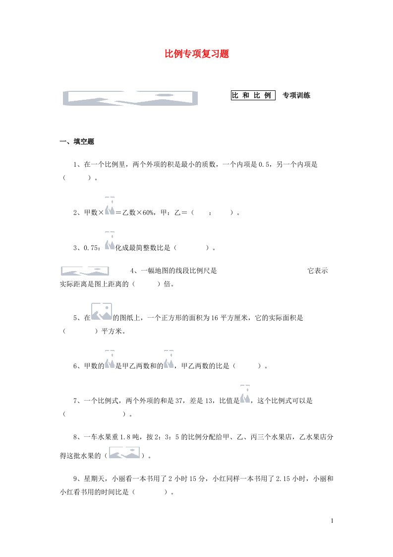 六年级数学下册比例专项复习题新人教版