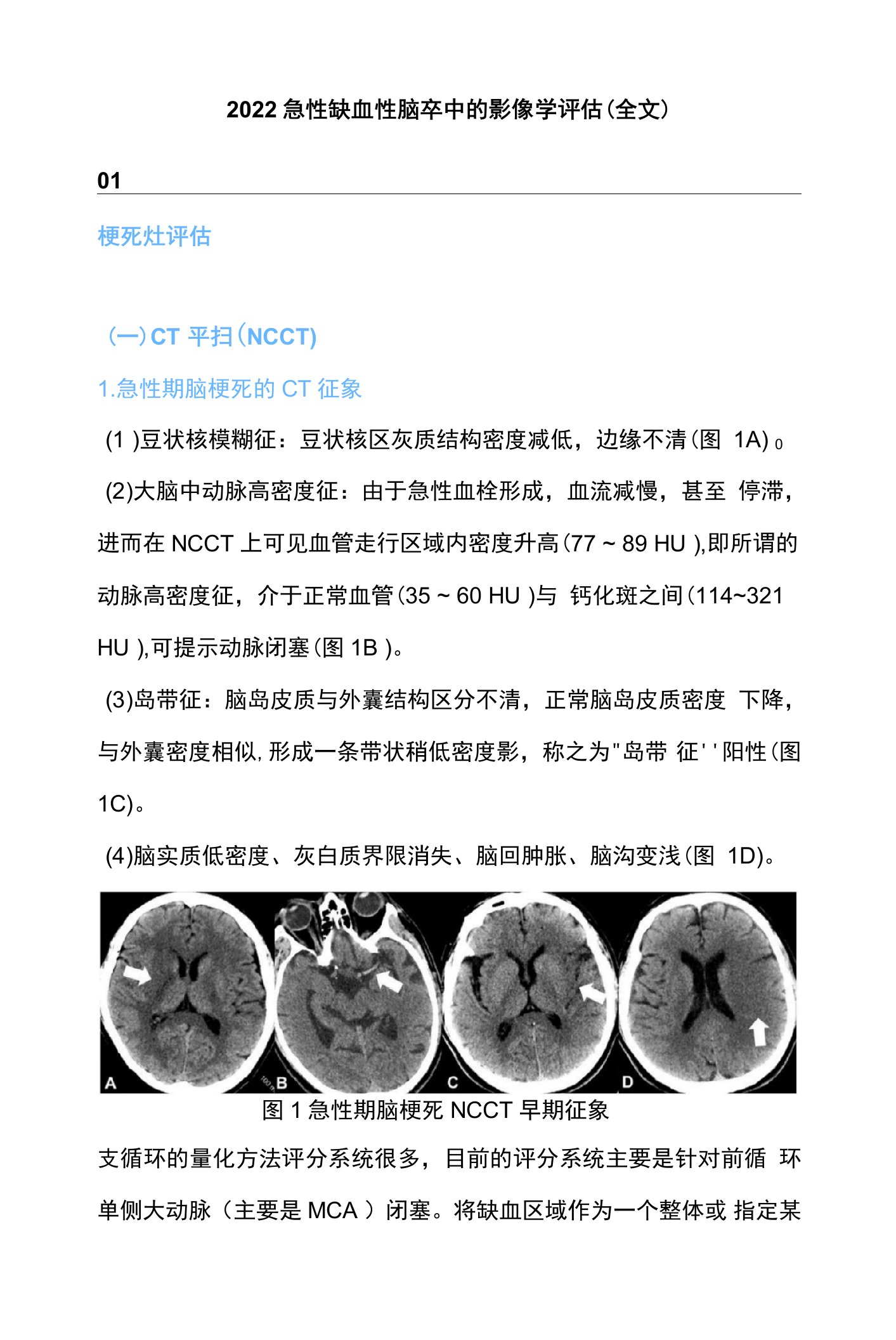 2022急性缺血性脑卒中的影像学评估（全文）