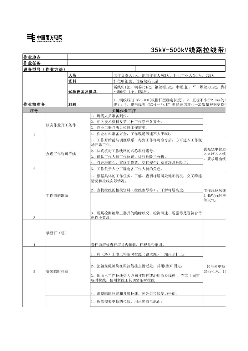 35kV-500kV线路拉线带电更换作业指导书