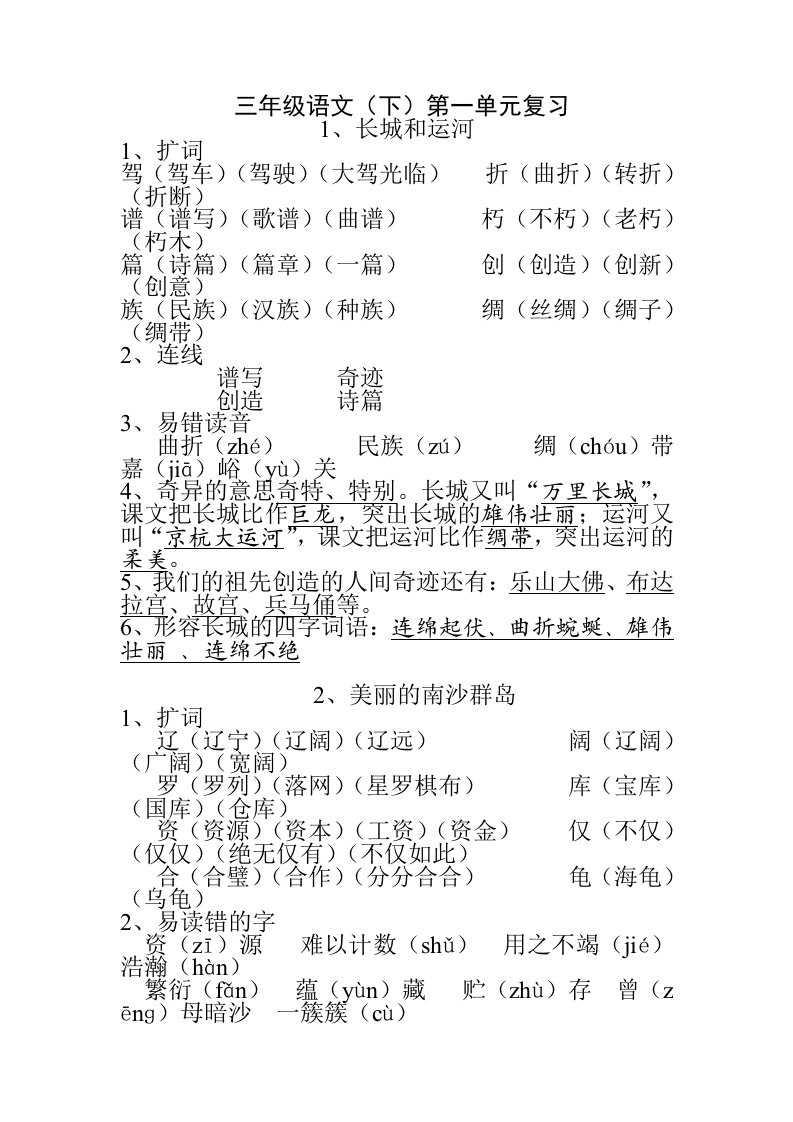 苏教版三语下各课知识点