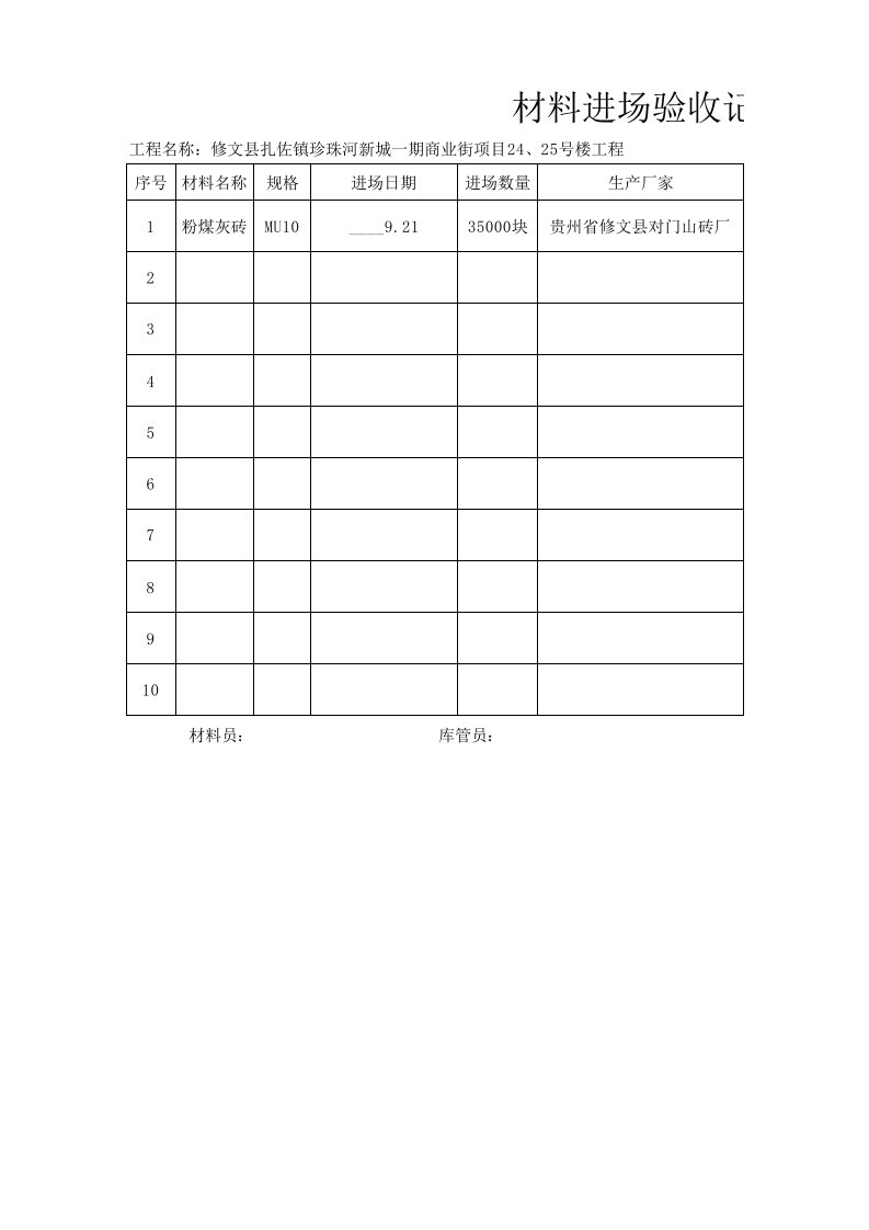 材料进场验收记录表