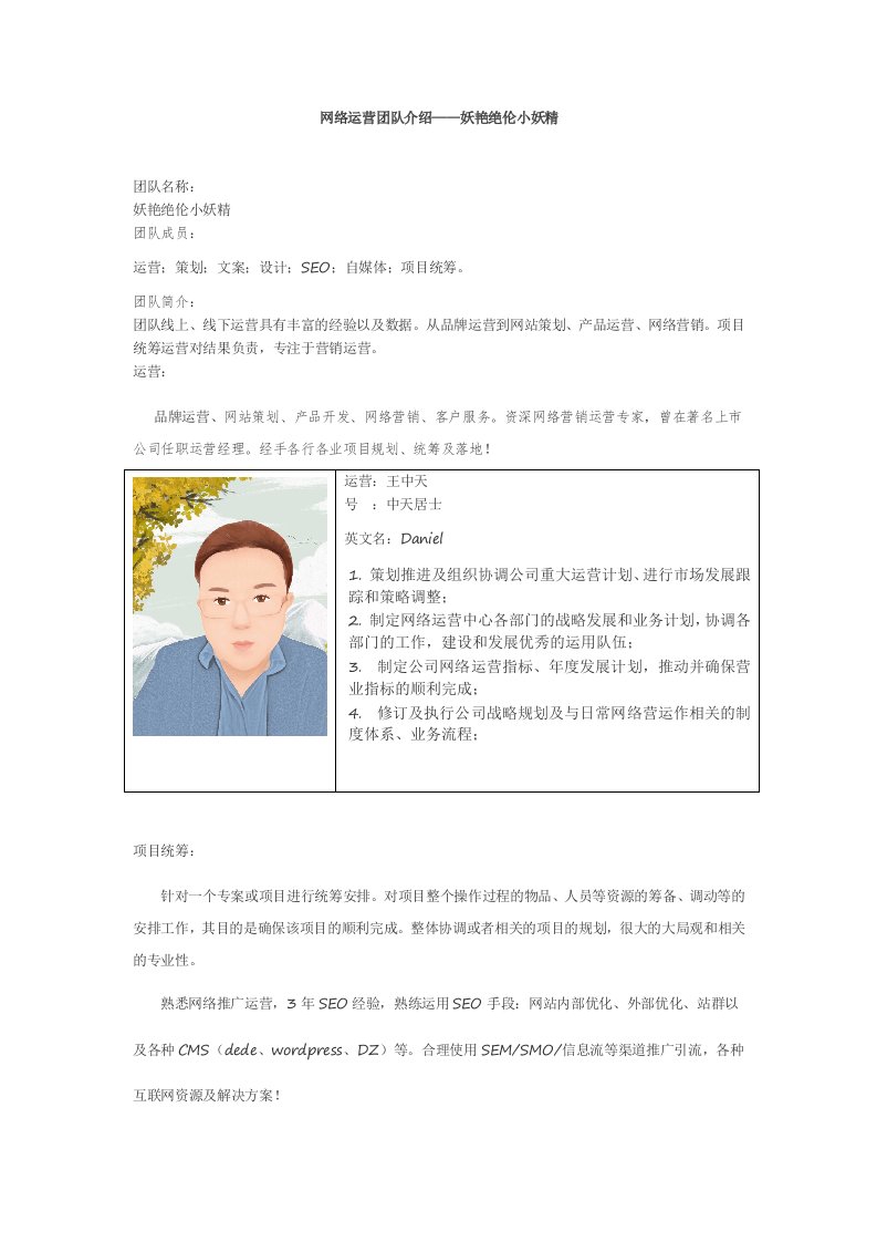 网络运营团队综述模板式材料