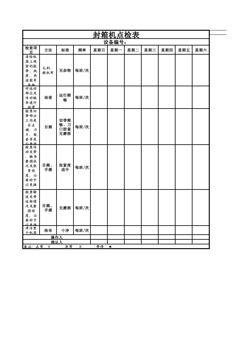 封箱机点检表