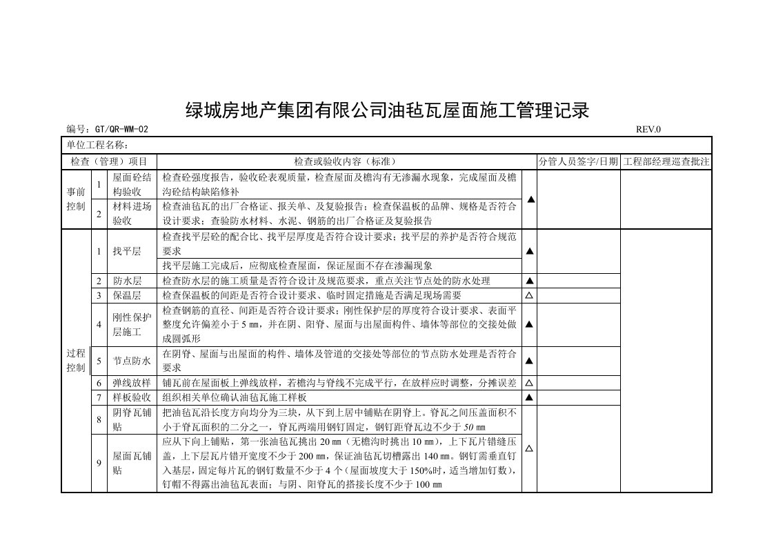 WM02油毡瓦屋面施工管理记录