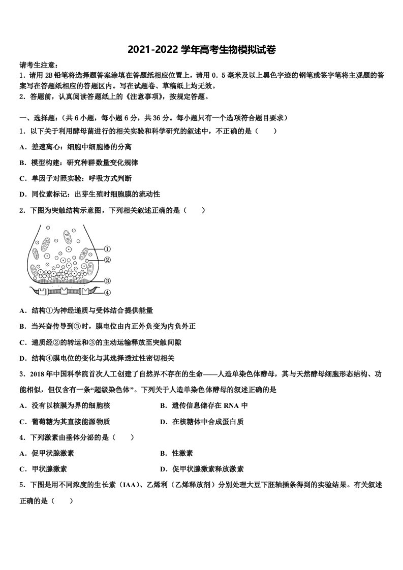 辽宁省辽源市金鼎高级中学2022年高三第一次模拟考试生物试卷含解析