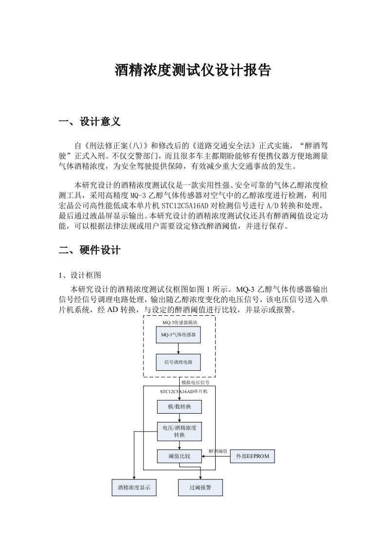 酒精浓度测试仪设计