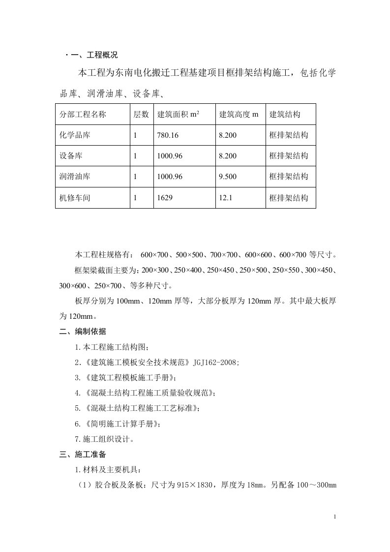 精选框排架模板施工专项方案