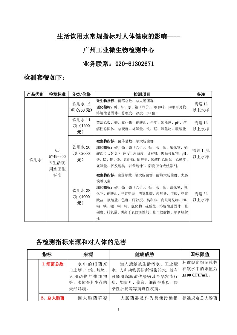 生活饮用水常规指标对人体健康的影响(表格)