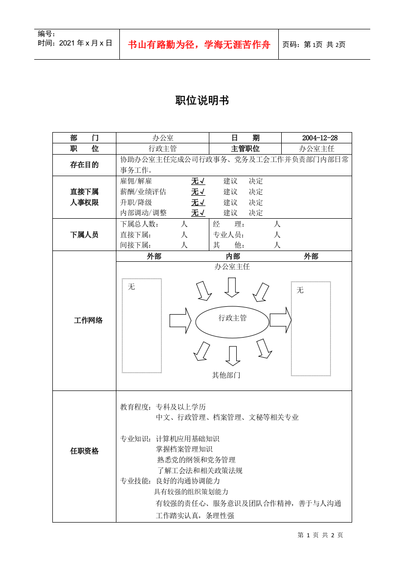 职位说明书－行政主管