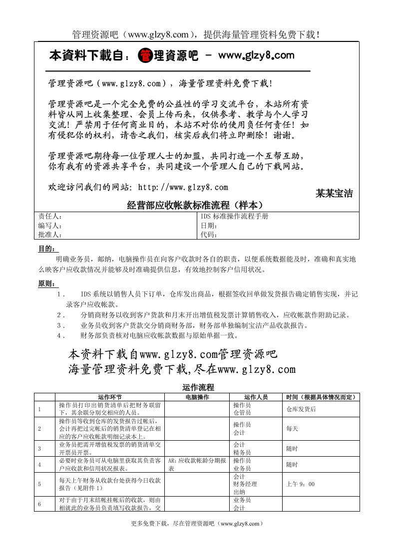 235某某宝洁经营部应收帐款标准流程（样本）