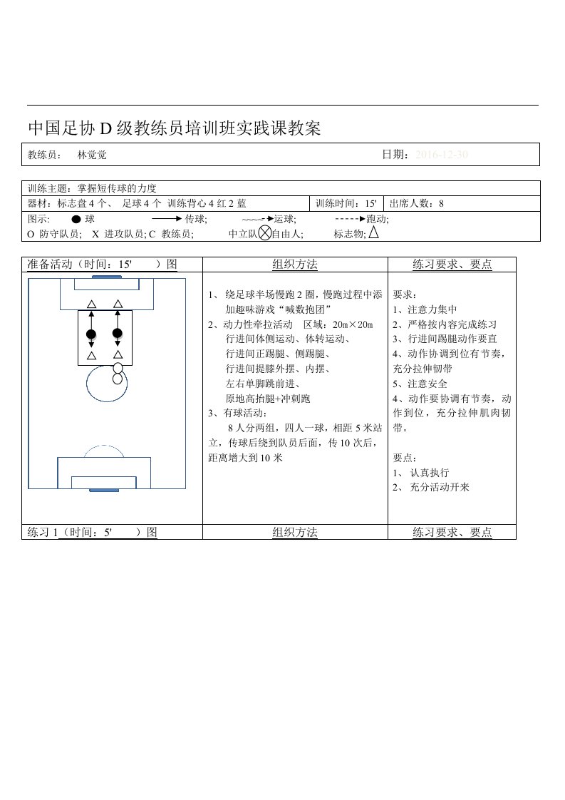 中国足协D级训练实践教案1