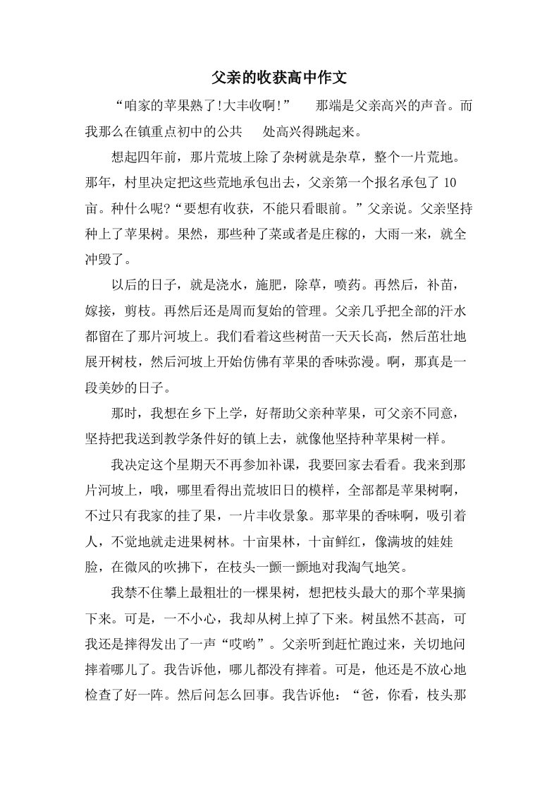 父亲的收获高中作文