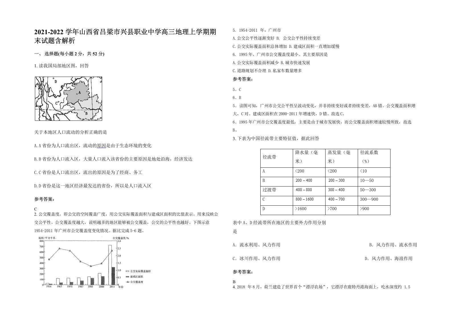 2021-2022学年山西省吕梁市兴县职业中学高三地理上学期期末试题含解析