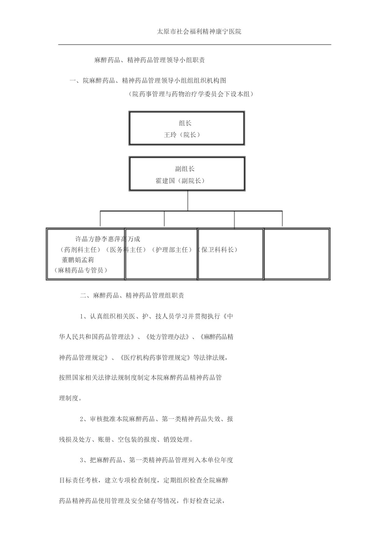 麻醉药品管理组构成与职责