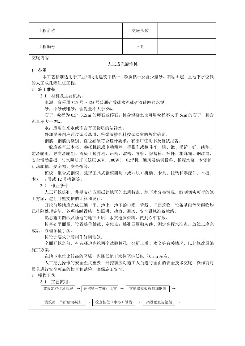 人工成孔灌注桩施工工艺