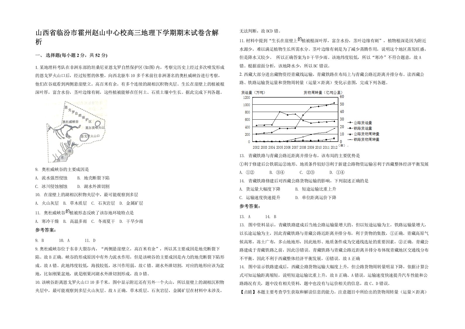 山西省临汾市霍州赵山中心校高三地理下学期期末试卷含解析