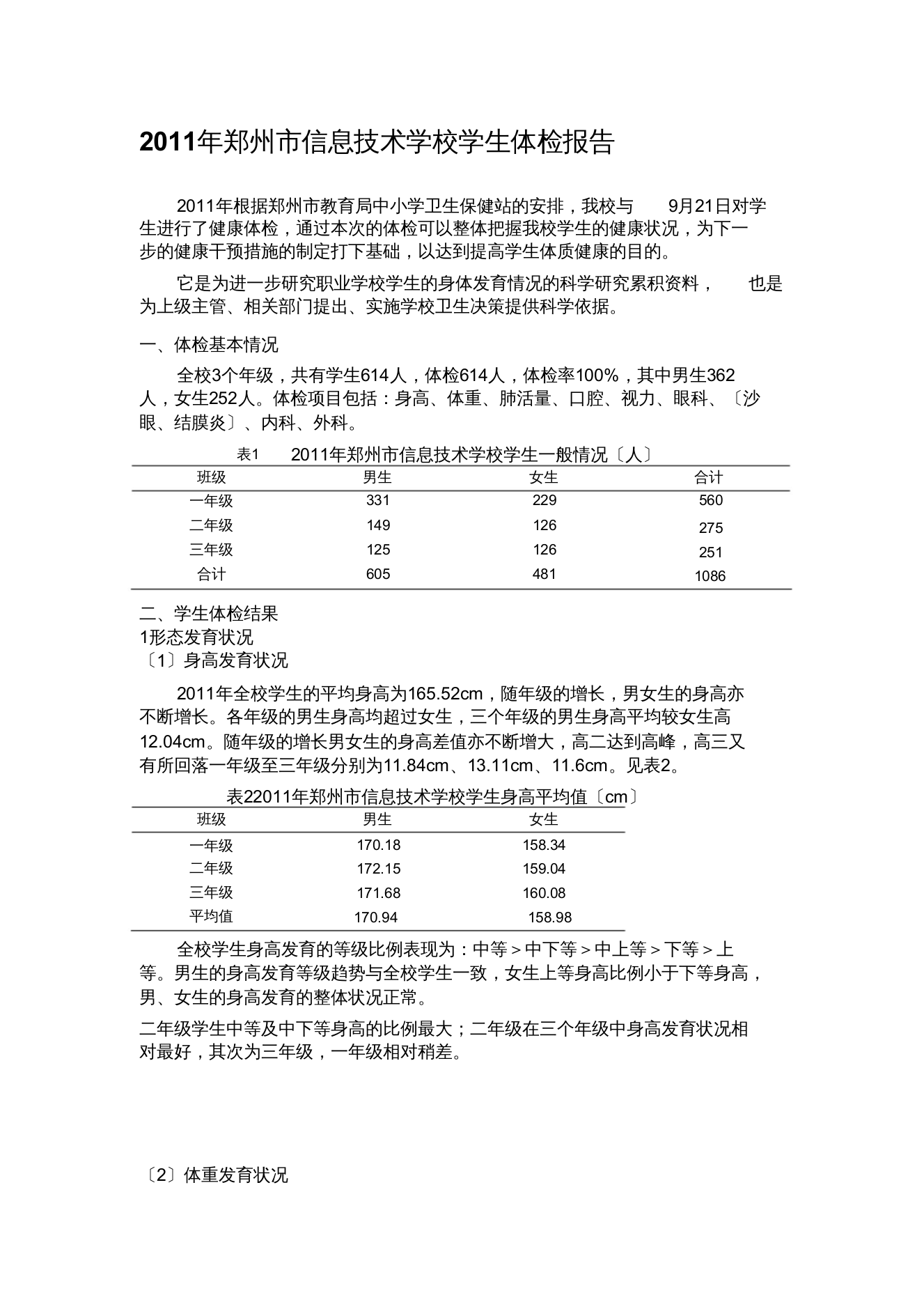 学生体检报告