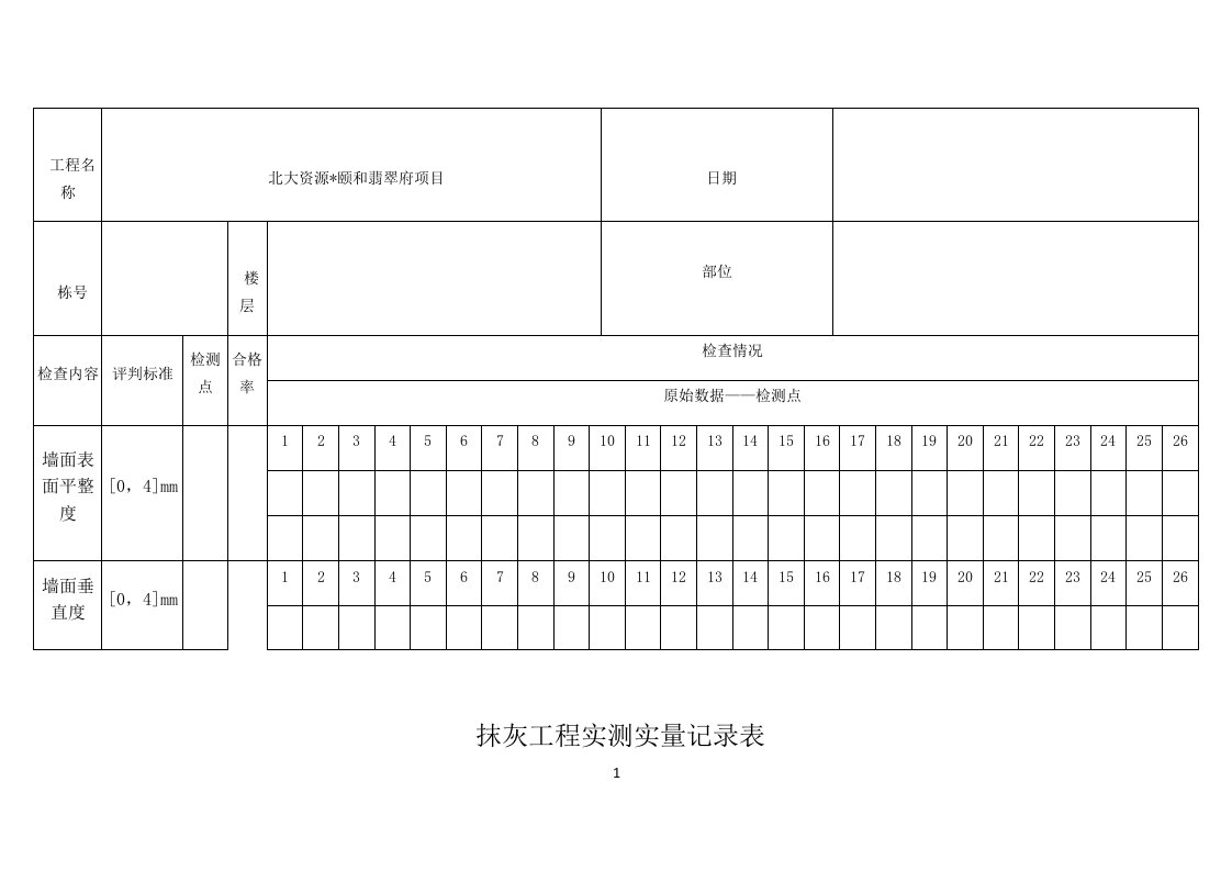 抹灰工程实测实量记录表