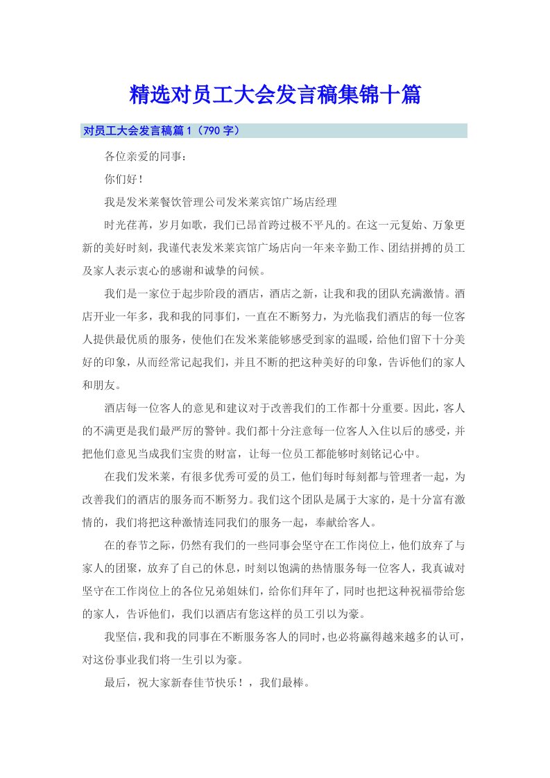 精选对员工大会发言稿集锦十篇