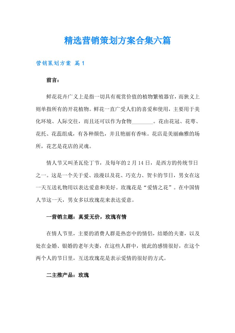 精选营销策划方案合集六篇