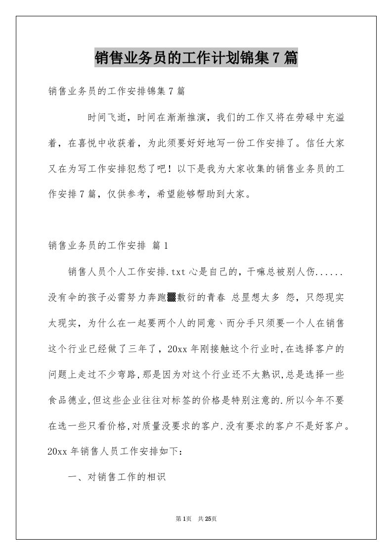 销售业务员的工作计划锦集7篇