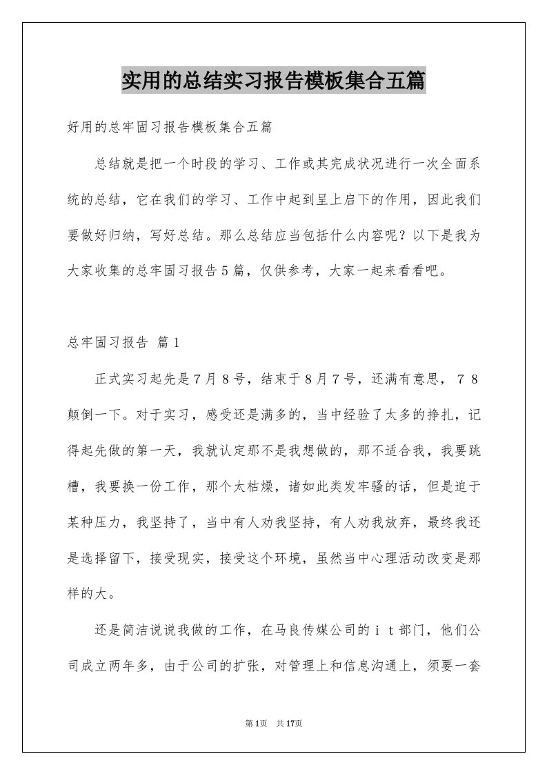 实用的总结实习报告模板集合五篇