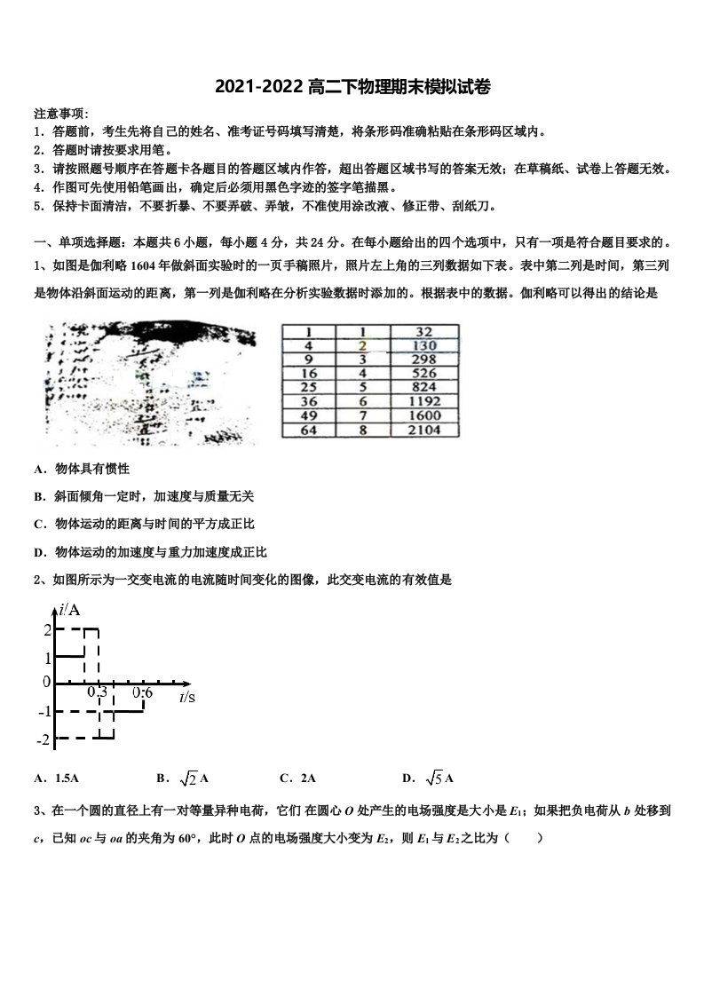 北京市丰台区第12中学2021-2022学年物理高二下期末考试试题含解析